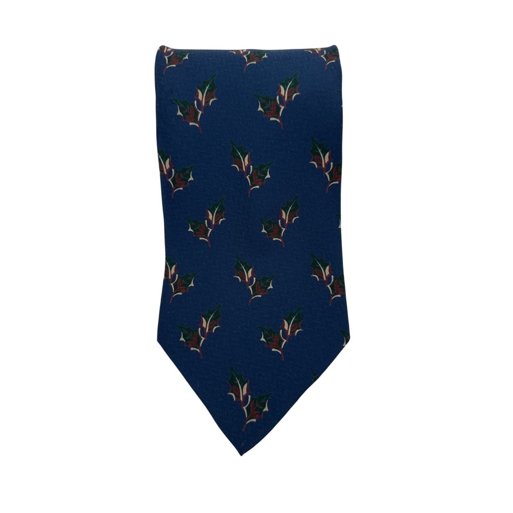 Giorgio Armani Cravatte 100% Silk Holly Print Tie Blue Holiday  lightweight‎